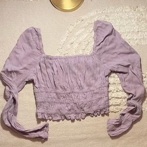 Urban Cropped Cinched Peasant Top - Lavender